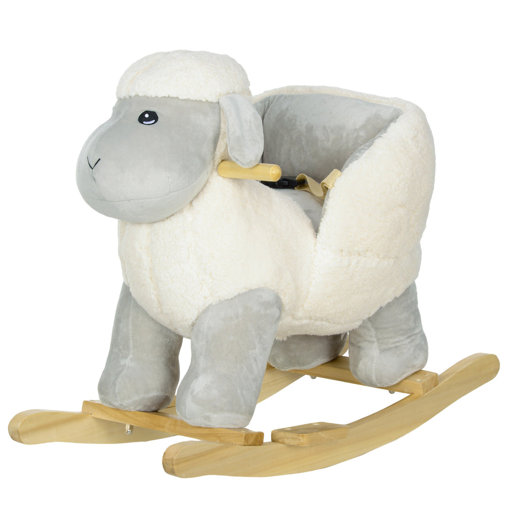 AIYAPLAY Schaukelpferd, niedliches Schaf, Sicherheitsgurt, Soundeffekte, 1,5-3 Jahre, bis 40 kg, Grau
