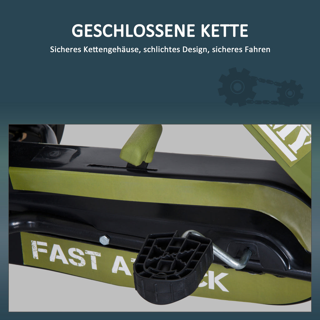 HOMCOM Go Kart Tretauto Tretfahrzeug mit Handbremse, Vor- und Rückwärtsgang, Kinderfahrzeug Kettcar Tretfahrzeug mit Verstellbarem Sitz für Kinder 3-6 Jahren, 99 x 65 x 56cm Grün