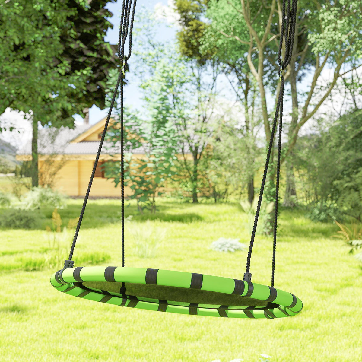 AIYAPLAY Kinderschaukel, 150 kg belastbar, Ø100 x 180H cm, Metall, Schaumstoff, Schwarz