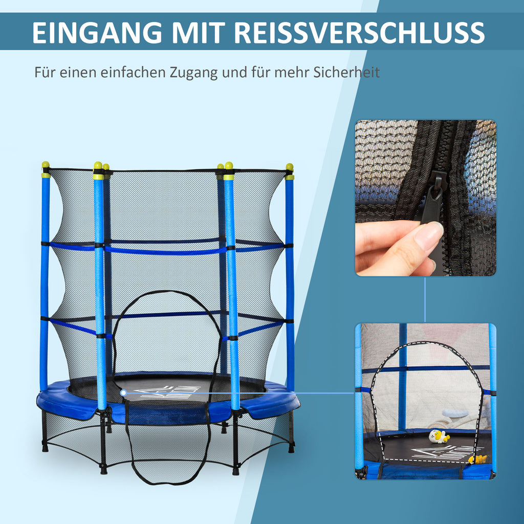 HOMCOM Kindertrampolin Ø140 cm, Trampolin mit Sicherheitsnetz, Randabdeckung, Gartentrampolin für Kinder 3-10 Jahre, bis 50 kg belastbar, Blau
