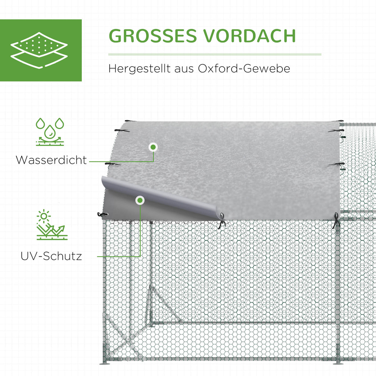 PawHut Gehege für Kleintiere, Outdoor-Freilaufgehege für Hühner, Kaninchen, Enten, stabile Konstruktion, Stahl und Oxford-Stoff