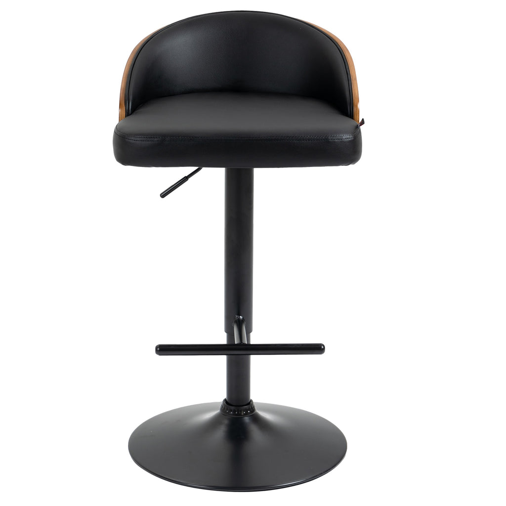 HOMCOM Barhocker 2er Set, Gepolstert Barstuhl aus Stahl und Massivholz, Höhenverstellbar Küchenstühle mit Fußstütze, 360° Drehbar, Tresenhocker für Küche, Wohnzimmer, Esszimmer, Schwarz+Kaffee
