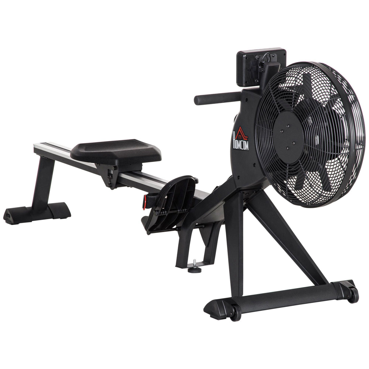 HOMCOM Rudergerät mit 16 Widerstandsstufen einklappbar rollbar 225 x 55 x 88cm Stahl Schwarz