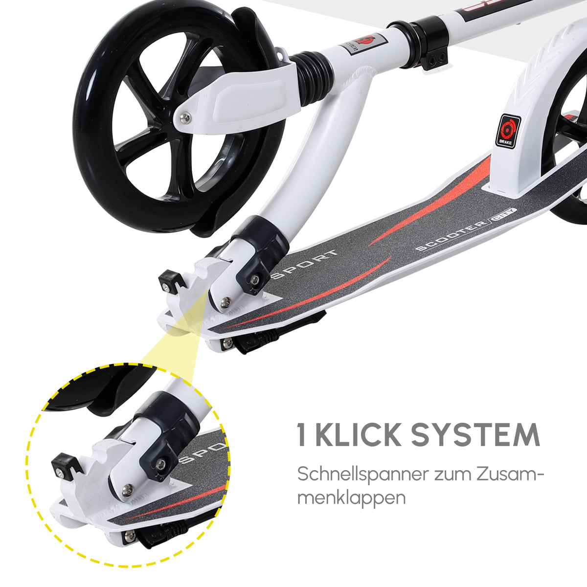 HOMCOM Kinderscooter, Kickscooter mit Stoßdämpfung, Tretroller, Klappbar und Höheverstellbar, ab 14 Jahren, Aluminium, Weiß, 92,5 x 37,5 x 82-97 cm