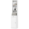 HOMCOM Hoher Badezimmerschrank, schmales Design, Schublade, Regale, Schrank, Spanplatte, Weiß
