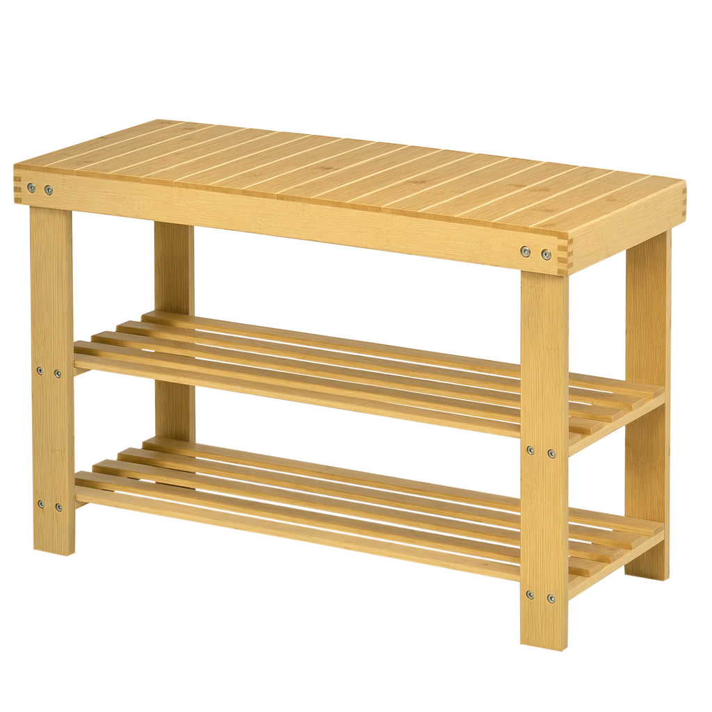 HOMCOM Schuhbank, 3 Etagen, Platz für 6-9 Paar Schuhe, bis 130 kg, Bambus, 70 x 28 x 45cm