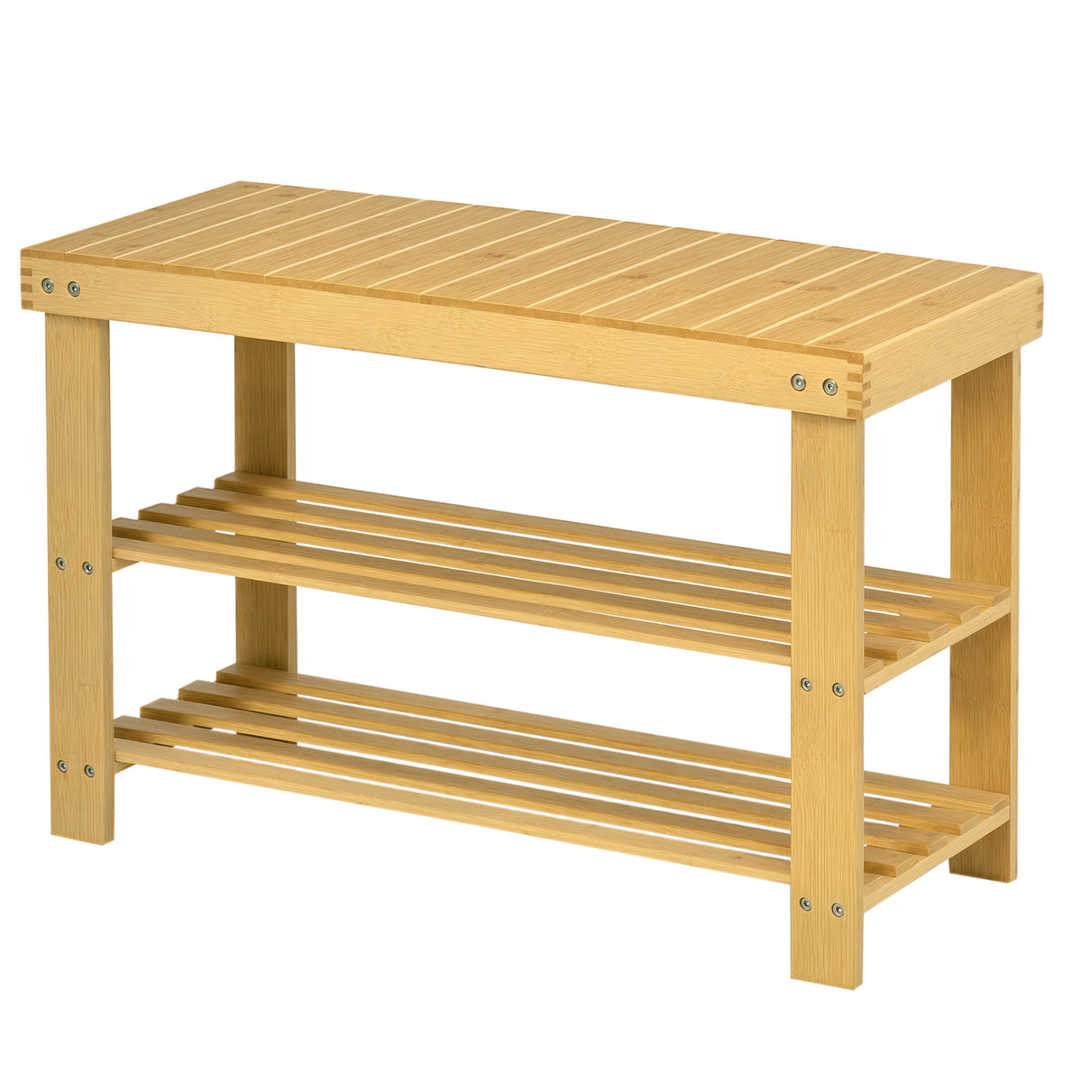 HOMCOM Schuhbank, 3 Etagen, Platz für 6-9 Paar Schuhe, bis 130 kg, Bambus, 70 x 28 x 45cm