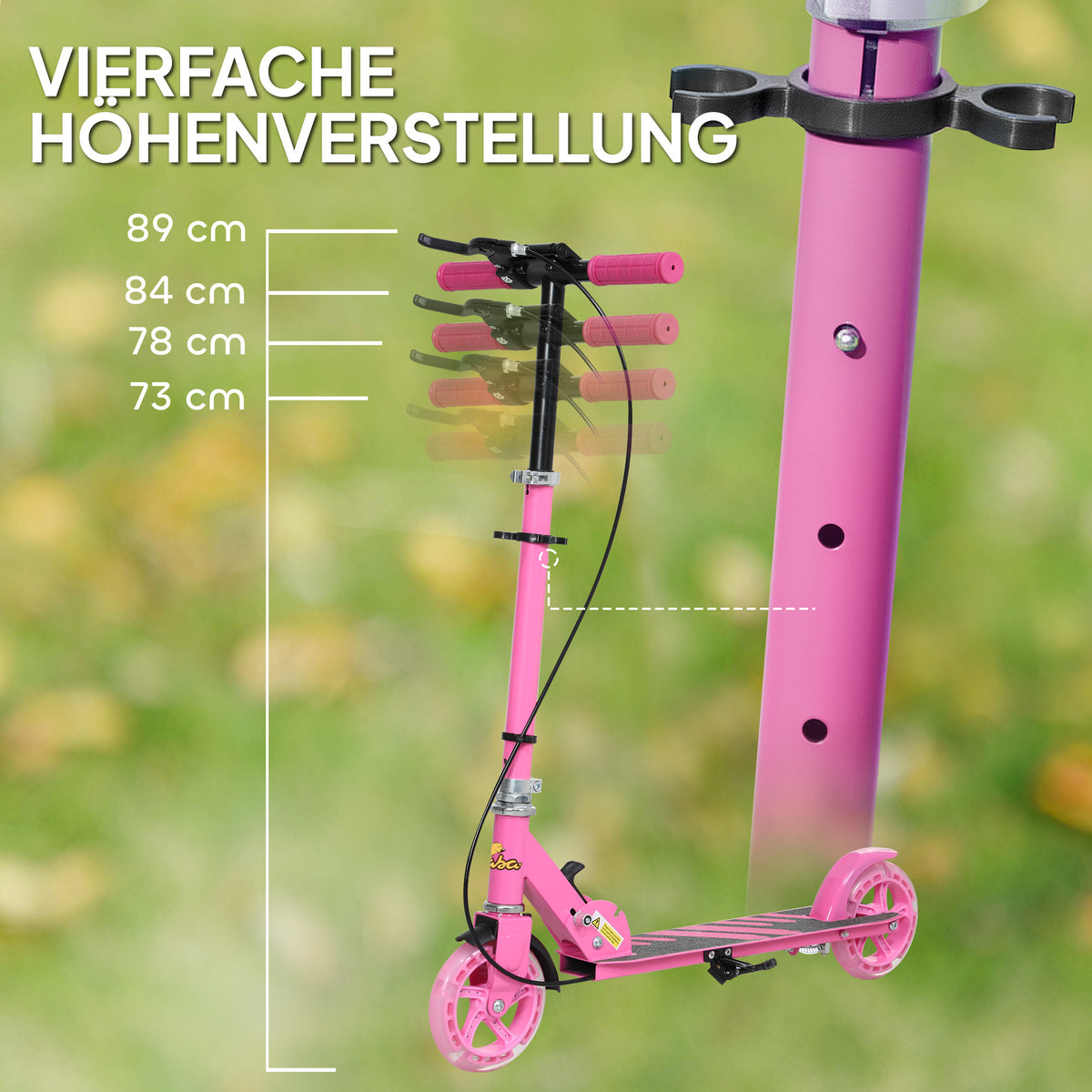 AIYAPLAY Kinderroller, Doppelte Bremsen, Metallrahmen, Fußstütze, faltbar, 3-8 Jahre, Rosa