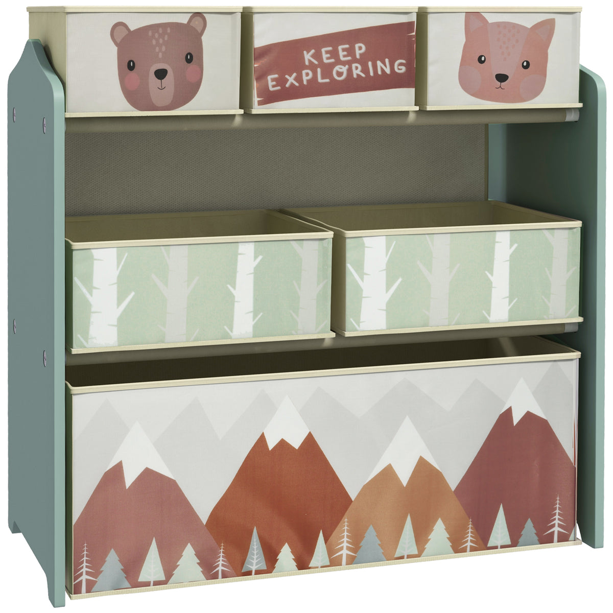 ZONEKIZ Kinder Aufbewahrungsregal mit 6 abnehmbaren Stoffboxen, Spielzeug Organizer, Regal 63L x 30B x 66H cm