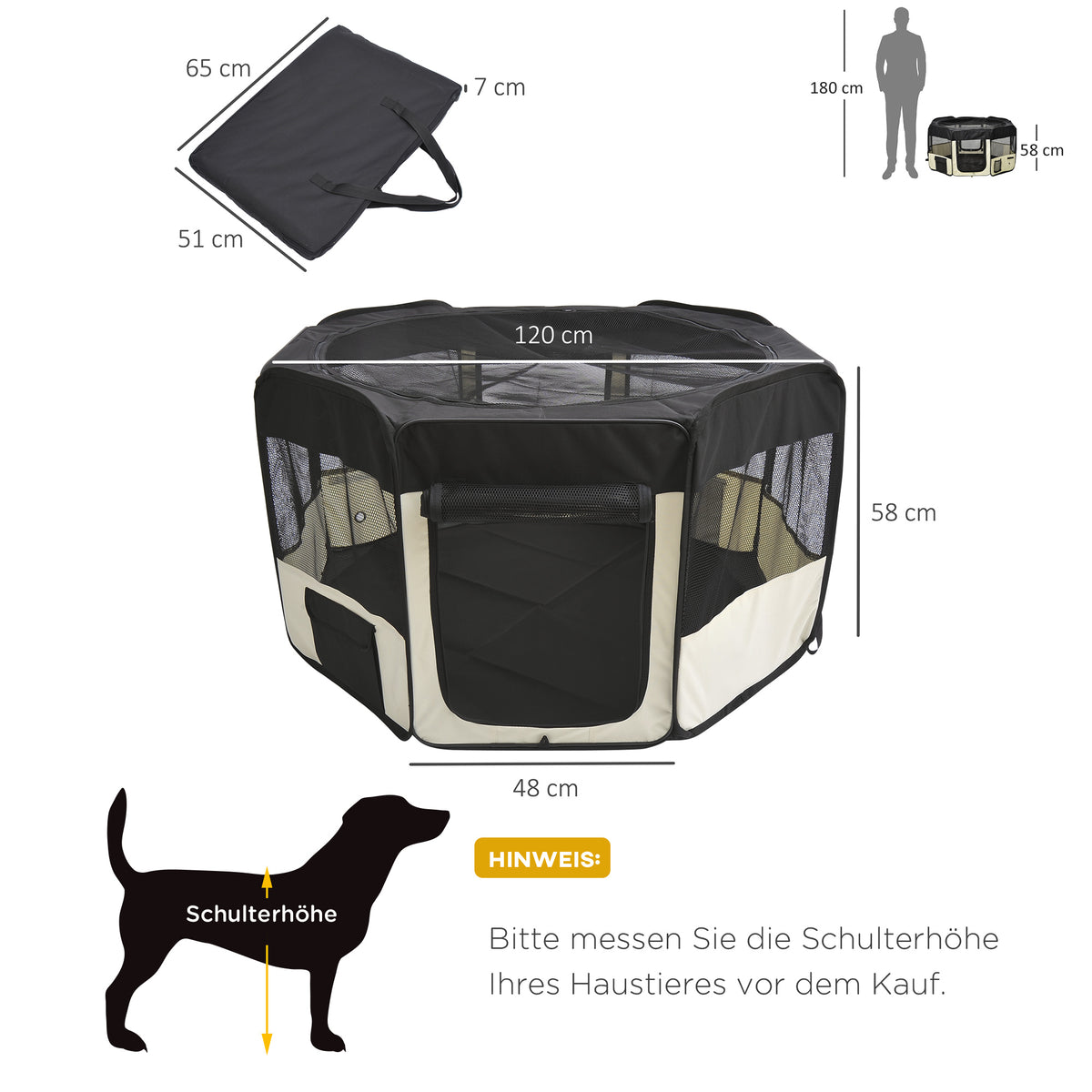 PawHut Welpenauslauf Freilaufgehege Tierlaufstall Laufstall Welpenzaun Welpen-Laufstall Hundelaufstall 600D Oxford Ø120 x H58 cm