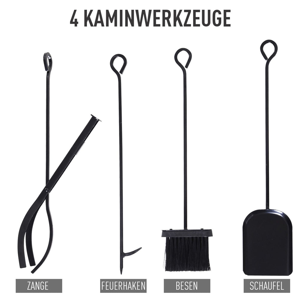 Outsunny Kaminholzregal Holzständer Holzablage mit 4 Haken 2 Schichten Metall Schwarz 84 x 33 x 76 cm