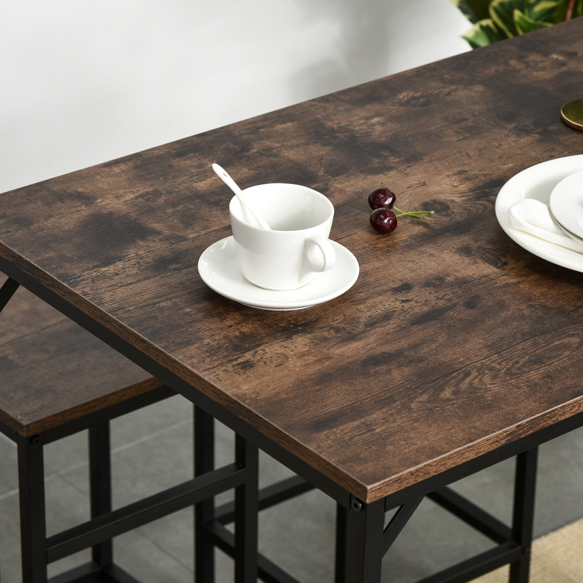 HOMCOM 5-teiliges Bartisch Set Bartisch mit Barhocker-Set Esstisch mit 4 Stühlen Küchentisch für Esszimmer, Küche, Rustikal-Braun+Schwarz