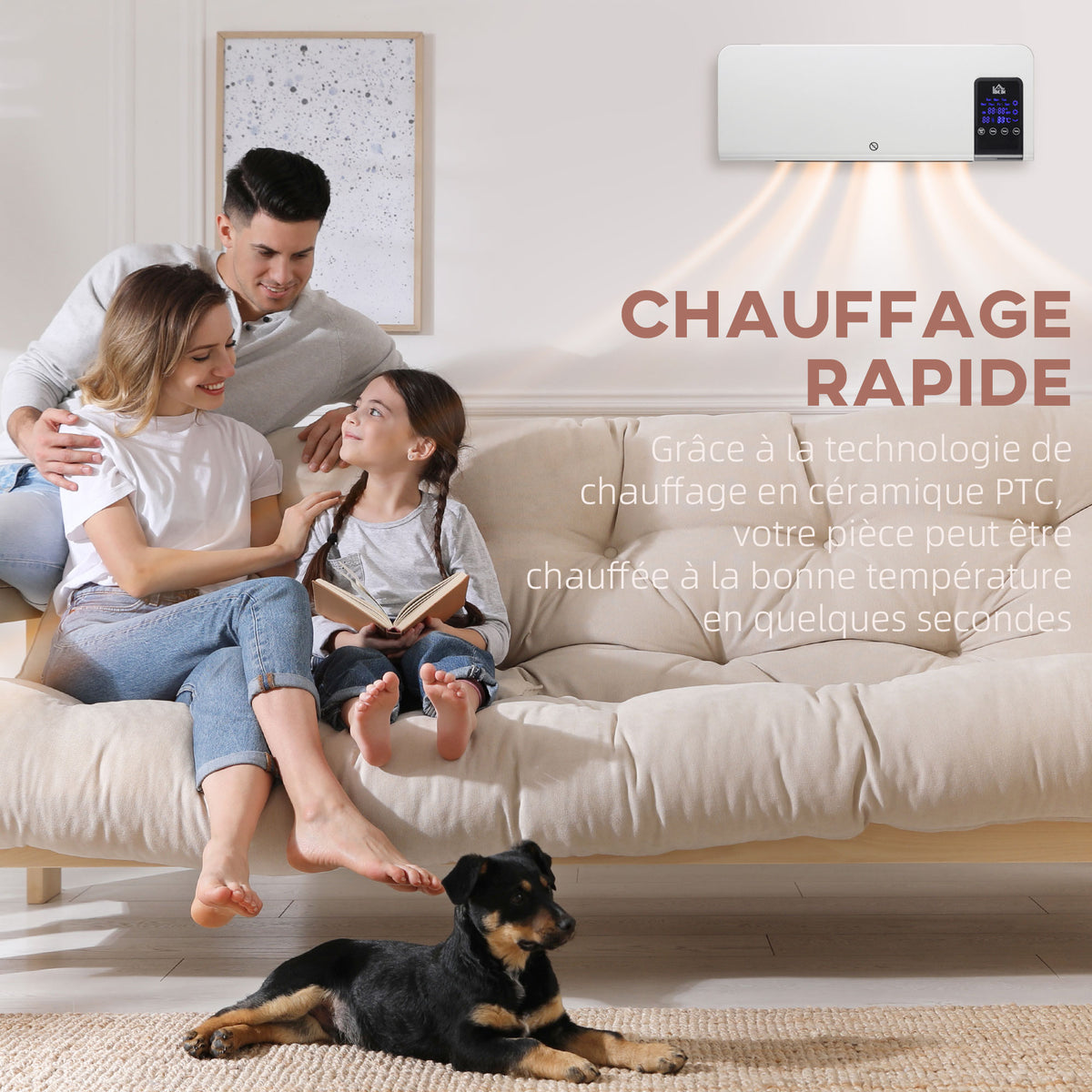 HOMCOM Wandheizlüfter elektrische Keramik-Heizung PTC - 1000 W / 2000 W mit Schwenkung Timer Fernbedienung weiß