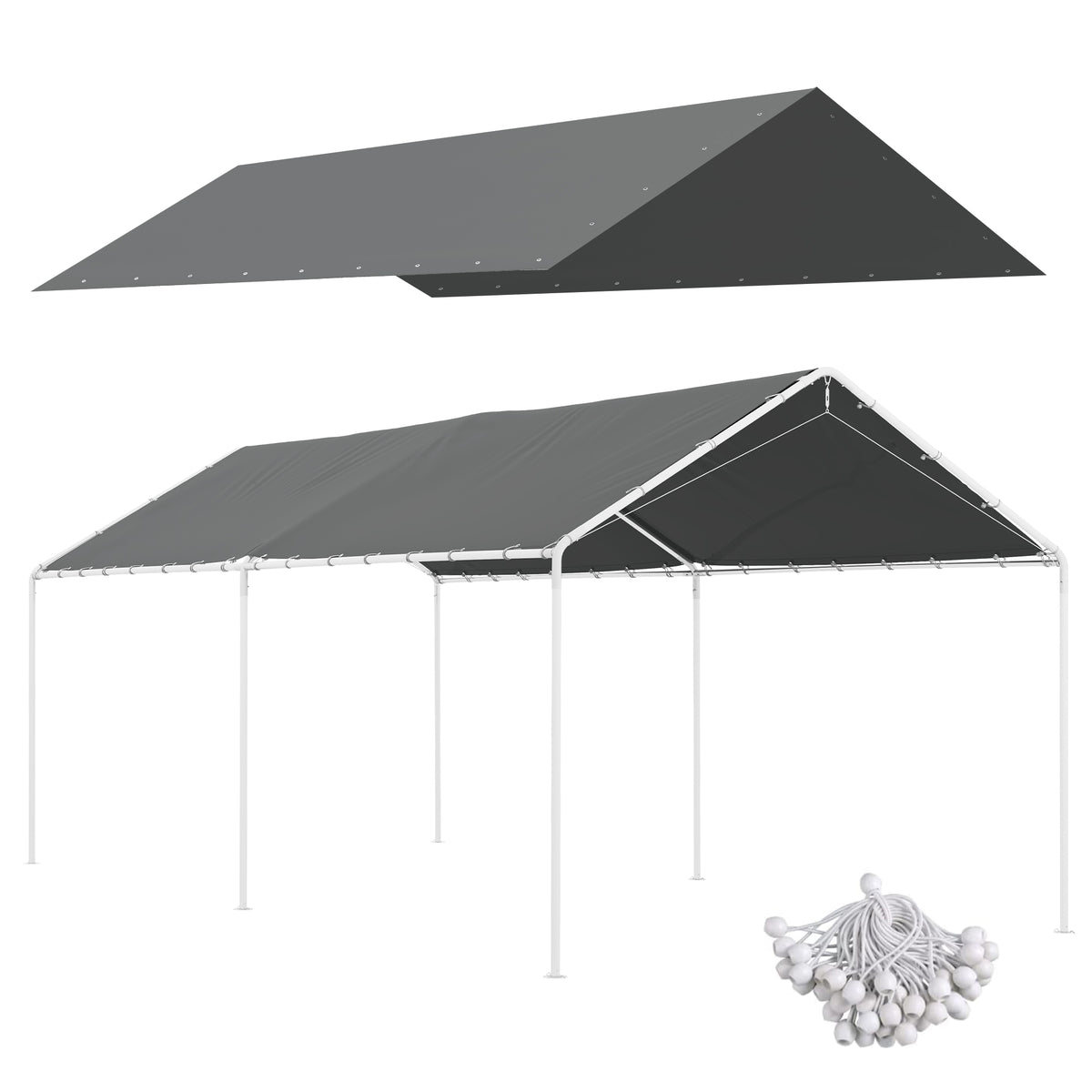 Outsunny Ersatzplane für 3 x 6 m Autounterstand mit 48 Bungee-Kugeln (nur Abdeckung, kein Rahmen enthalten)