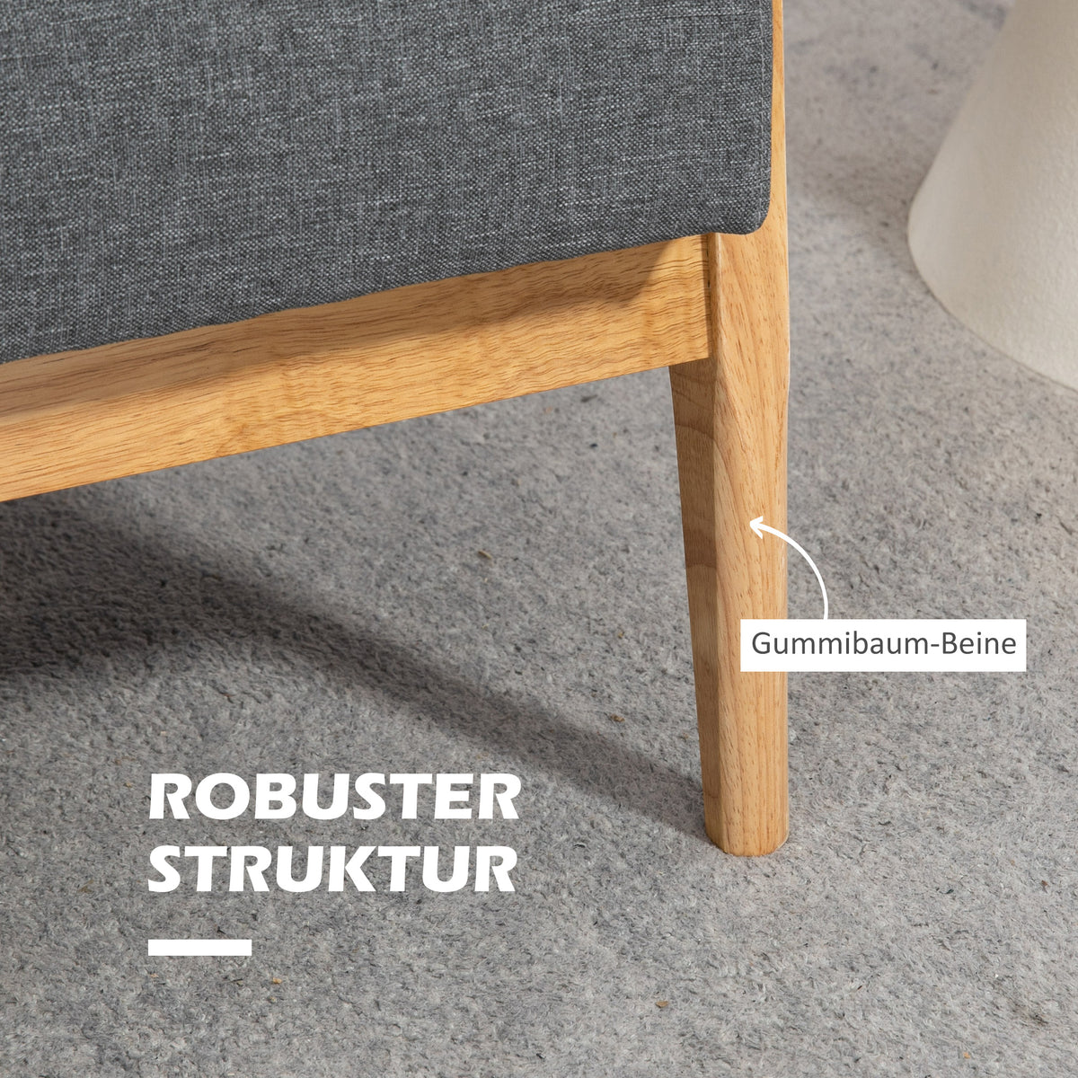HOMCOM Dreisitzer-Polstersofa, Kautschukholz, 154,5 x 69,5 x 73 cm, Grau