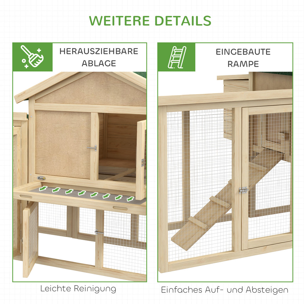 PawHut Hühnerstall mit Freigehege, inkl. Nistkasten, Rampe und Bodenwanne Tannenholz Naturholz