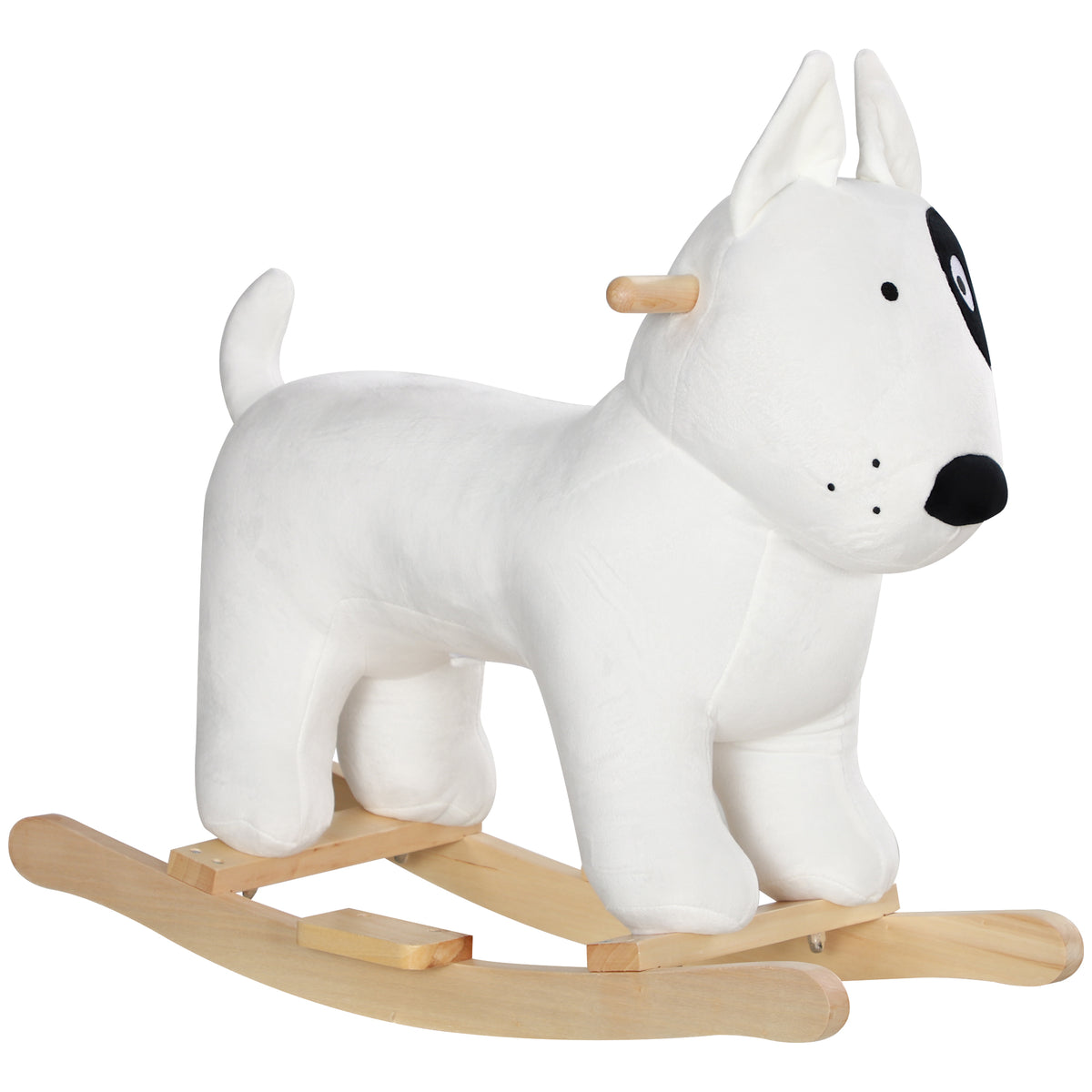 AIYAPLAY Schaukelpferd in Hundeform mit Soundfunktion, aus Holz und Metall, mit Plüschbezug, 2-4 Jahre, Weiß