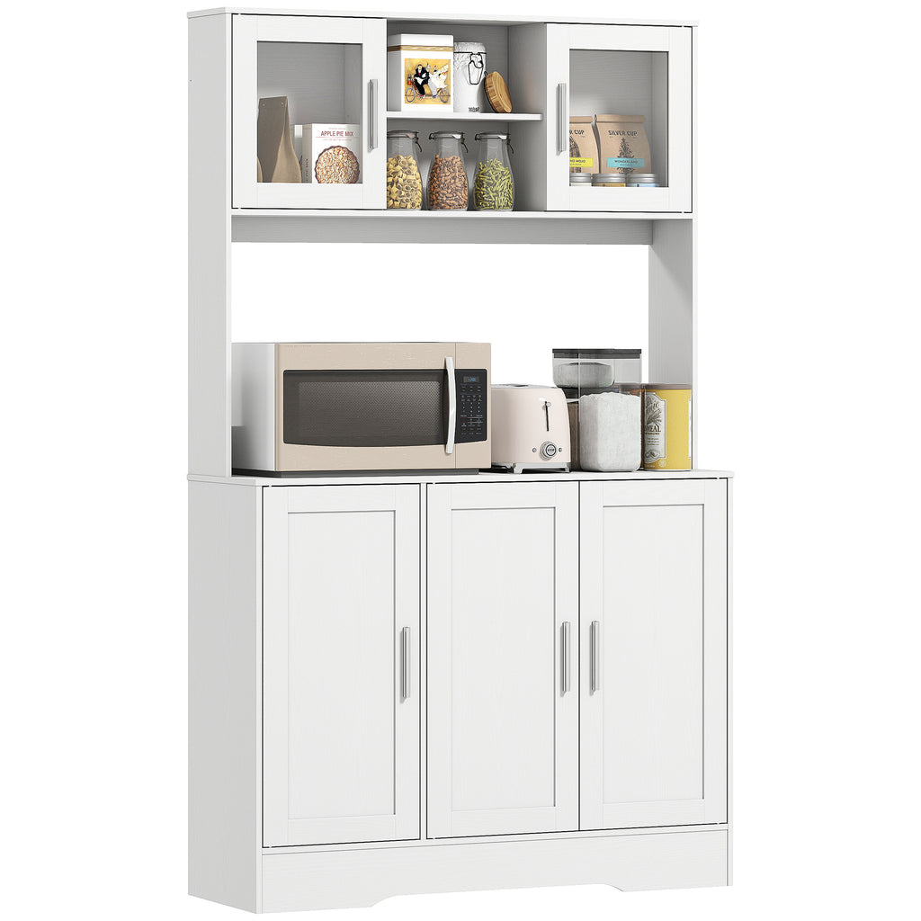 HOMCOM Küchenschrank, Skandinavisches Design, 4 Schränke, verstellbare Regale, Glastüren, offene Fläche, Spanplatte, MDF, Weiß