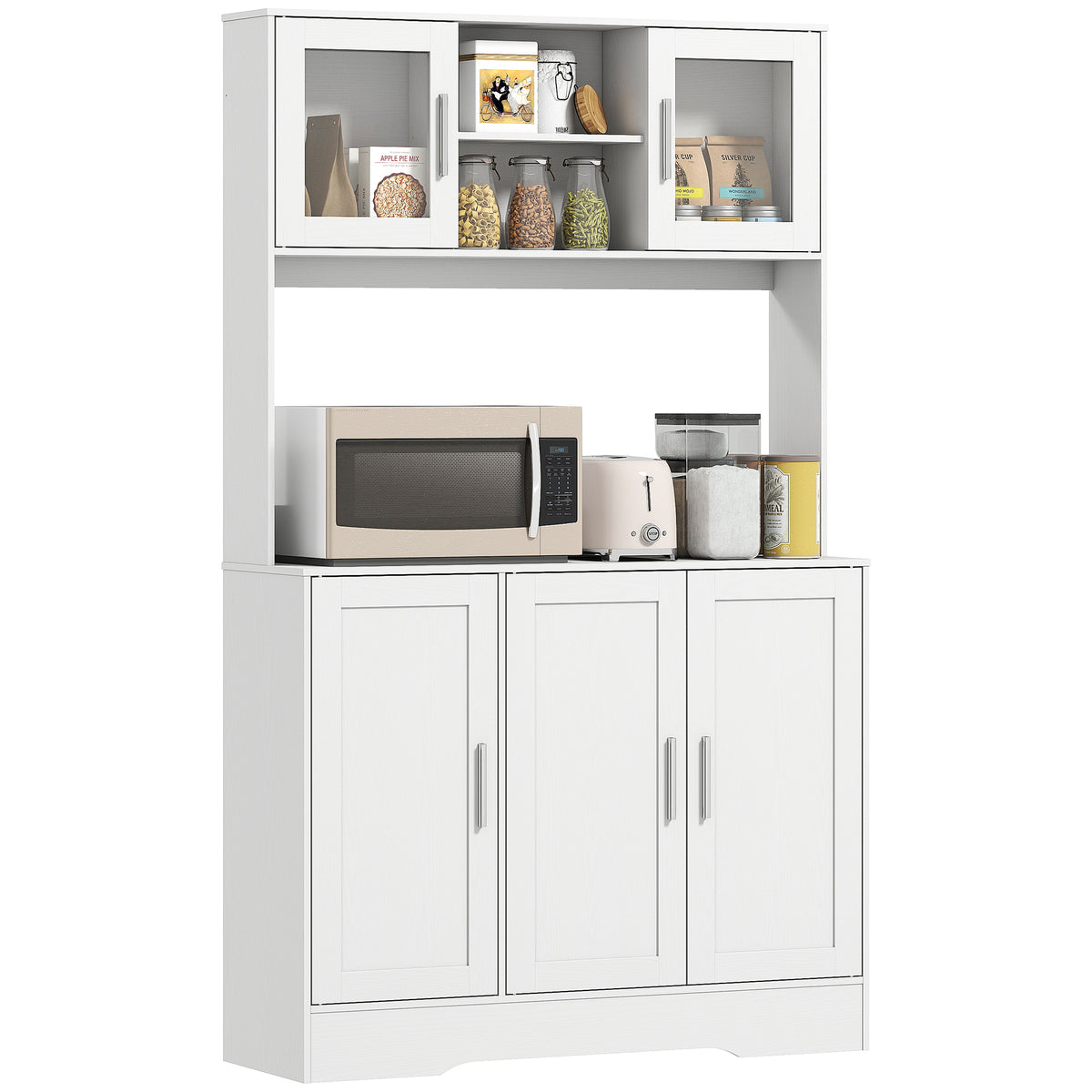 HOMCOM Küchenschrank, Skandinavisches Design, 4 Schränke, verstellbare Regale, Glastüren, offene Fläche, Spanplatte, MDF, Weiß