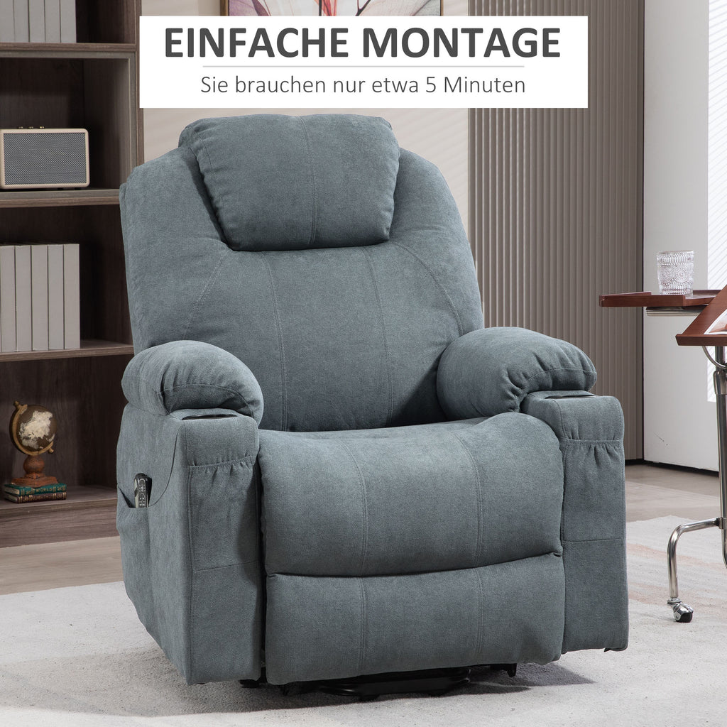 HOMCOM Massagesessel  Aufstehhilfe Seniorensessel, 8 Massagepunkte, Seitentaschen, Fernbedienung, 90L x 101B x 107 cm, Grau