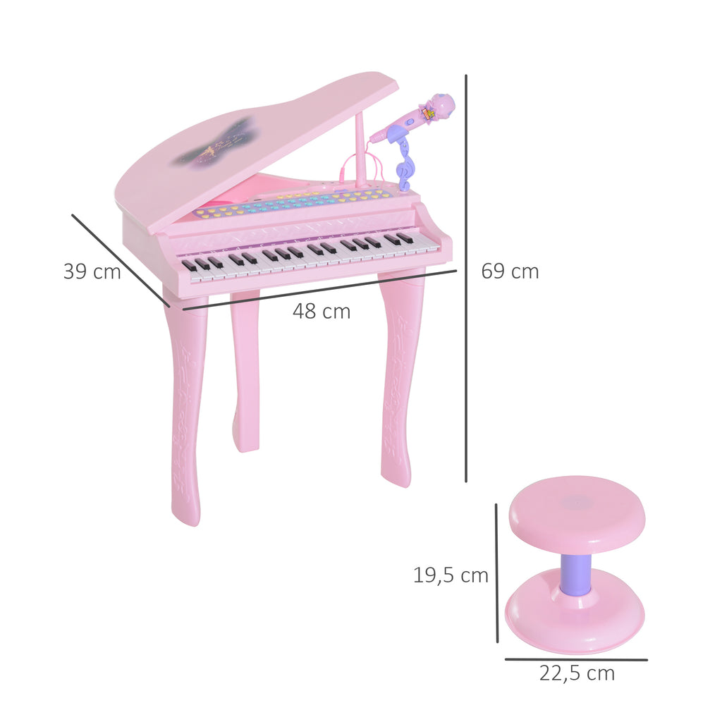 HOMCOM Kinder Klavier Mini-Klavier Piano Keyboard Musikinstrument MP3 USB inkl. Hocker 37 Tasten Rosa
