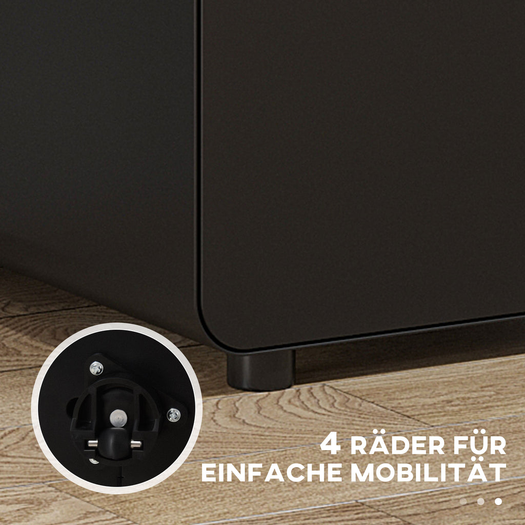 Vinsetto Rollcontainer, mobiler Aktenschrank mit 3 Schubladen, abschließbarer Büroschrank mit Hängeregistratur, Aufbewahrung, Stahl, 39 x 48 x 59 cm Schwarz