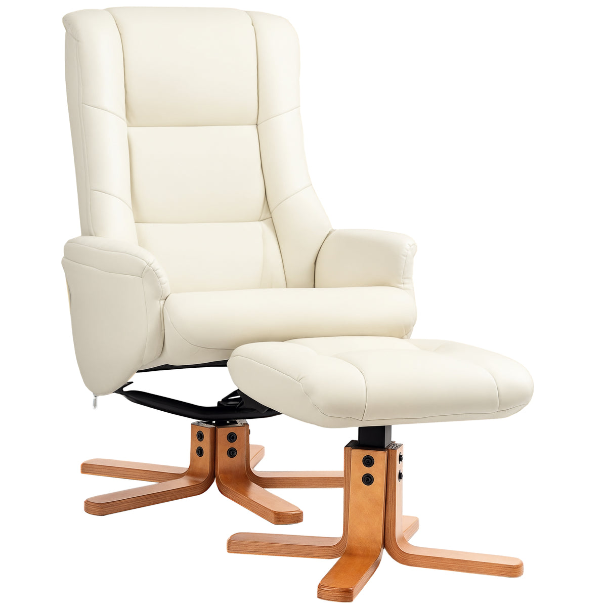 HOMCOM Relaxsessel mit Hocker, Liegefunktion, Kunstlederbezug, bis 150 kg, 71 x 84 x 102 cm, Cremeweiß