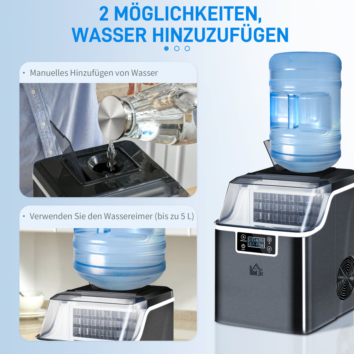 HOMCOM Eiswürfelmaschine Eiswürfelspender Ice-Maker 20kg/24h 2,3L Eiswürfelbereiter mit 3,2 L Wassertank, Schwarz