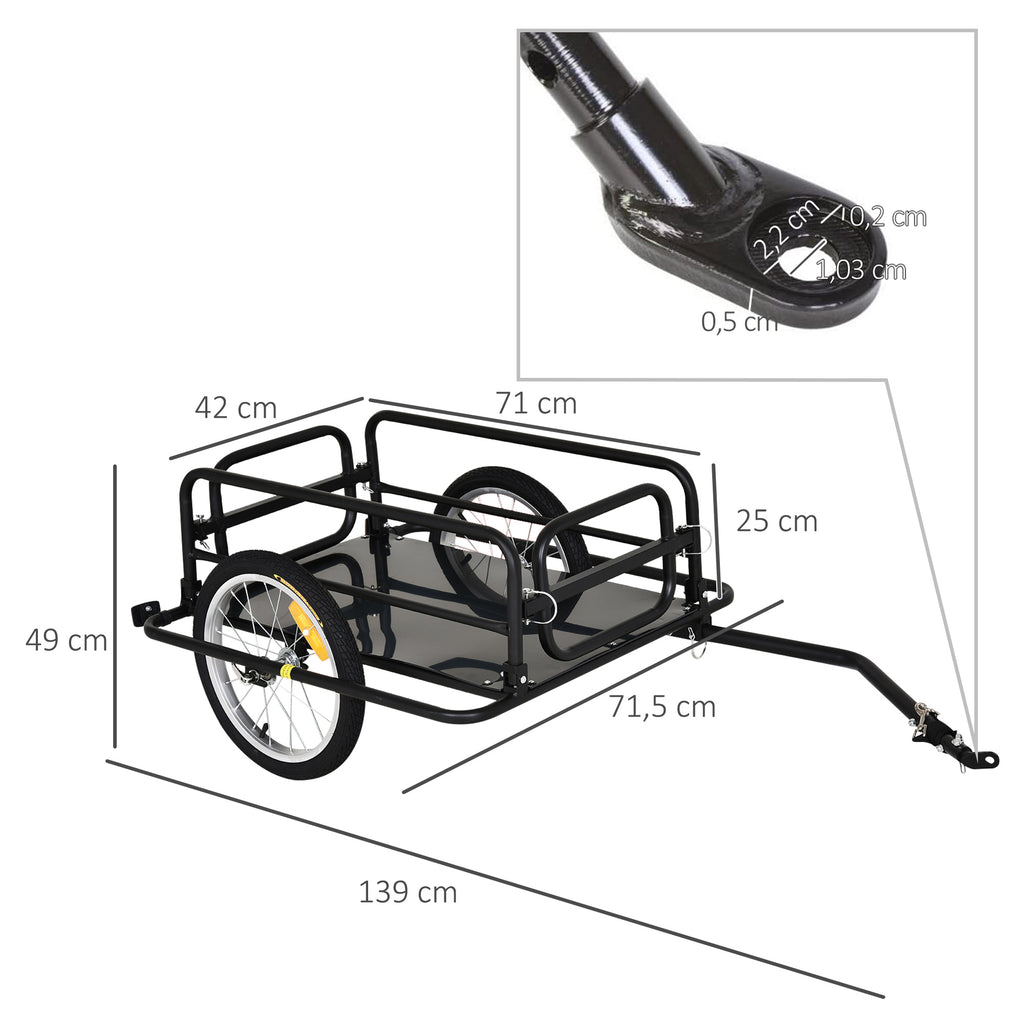 HOMCOM Fahrradanhänger Lastenanhänger für Fahrrad 40 kg Belastbarkeit Transportanhänger Handwagen Kupplung Stahl Schwarz 139 x 71,5 x 49 cm