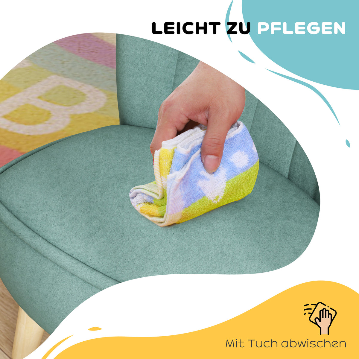 AIYAPLAY Kindersessel, Samtoptik, für 3-7 Jahre, bis 45 kg, Holzgestell, 44x45x56,5cm, Hellblau