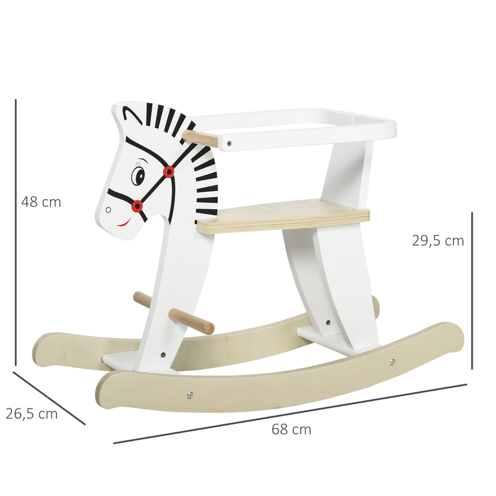 HOMCOM Kinder Schaukelpferd aus Holz Schaukeltier Schaukelspielzeug Pferd Kinderschaukel mit Haltegriffe für 1-3 Jahre Weiß  68 x 26,5 x 48 cm