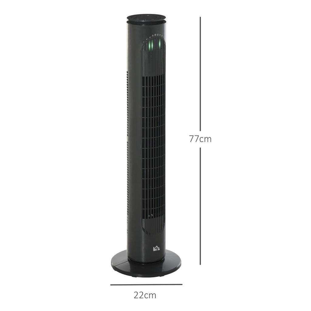 HOMCOM Säulenventilator 45W Fernbedienung Timer 3 Modi 3 Geschwindigkeiten oszillierend leise Ø 22 x 77 cm dunkelgrau
