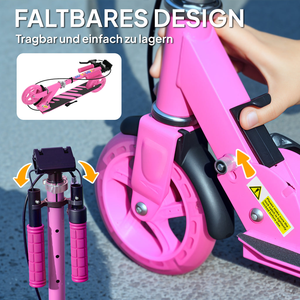 AIYAPLAY Kinderroller, Doppelte Bremsen, Metallrahmen, Fußstütze, faltbar, 3-8 Jahre, Rosa
