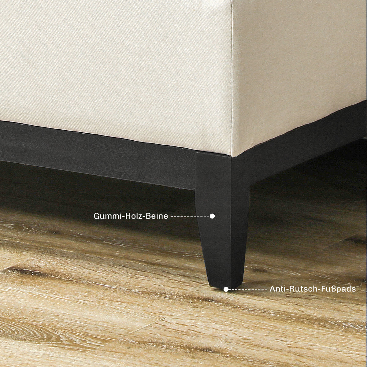HOMCOM Hocker mit Stauraum, Tablett, Eukalyptusholzrahmen, bis 120 kg, 107 x 50 x 44 cm, Cremeweiß/Schwarz