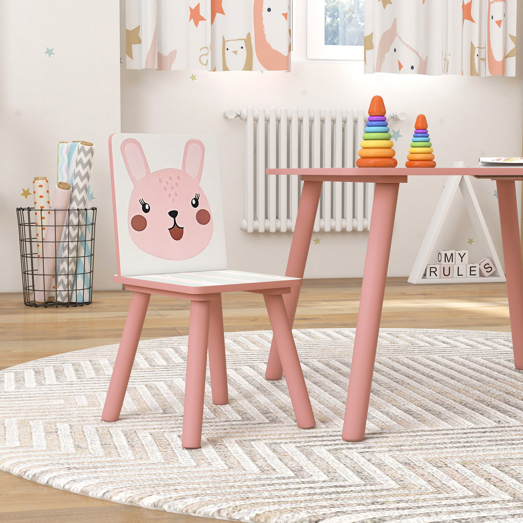 ZONEKIZ Kindertisch und Stuhlset, Kindertisch mit 2 Stühlen, Tiermuster für Kinderzimmer rosa