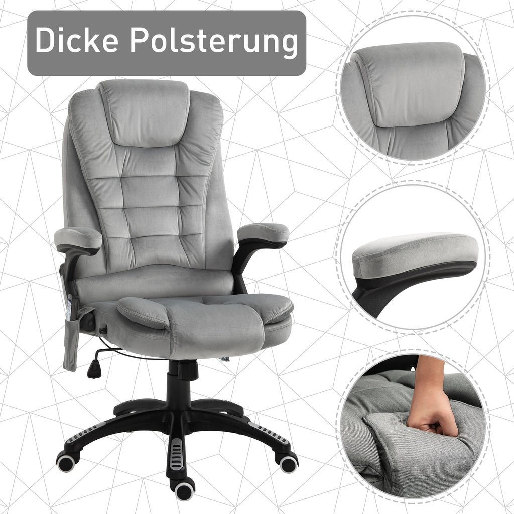 Vinsetto Bürostuhl mit Vibrationsmassage, Ergonomisch Schreibtischstuhl mit Heiz-, Liegefunktion, Höhenverstellbar Chefsessel mit Fernbedienung, Seitentasche, Samtoptik, Braun
