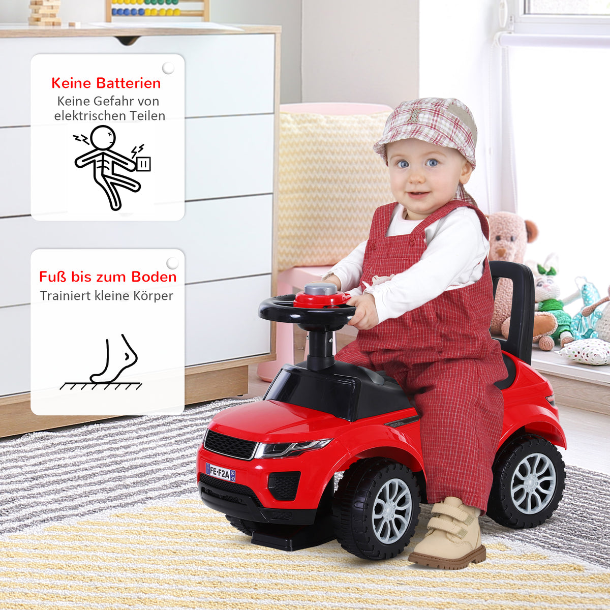 HOMCOM Kinderfahrzeug Lauflernhilfe mit Hupe Stauraum Rutschauto PP Rot 62 x 28 x 41,5 cm