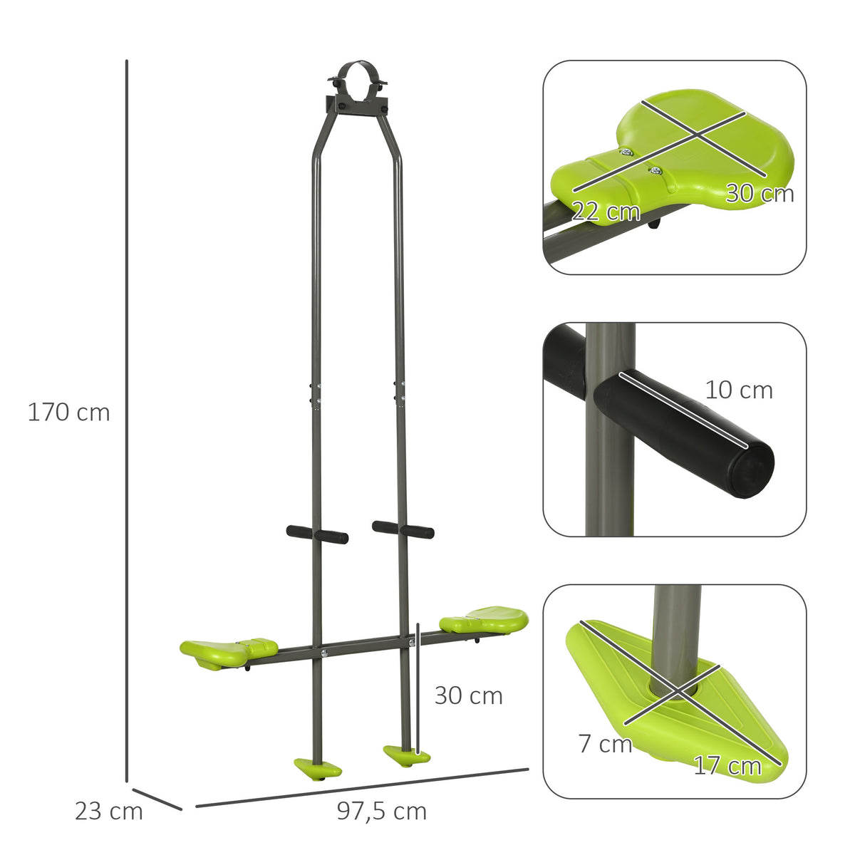 Outsunny Doppelschaukel-Set für Kinder aus Stahl und Kunststoff für Schaukelgestelle - 3 bis 6 Jahre 97,5 x 23 x 170 cm grün