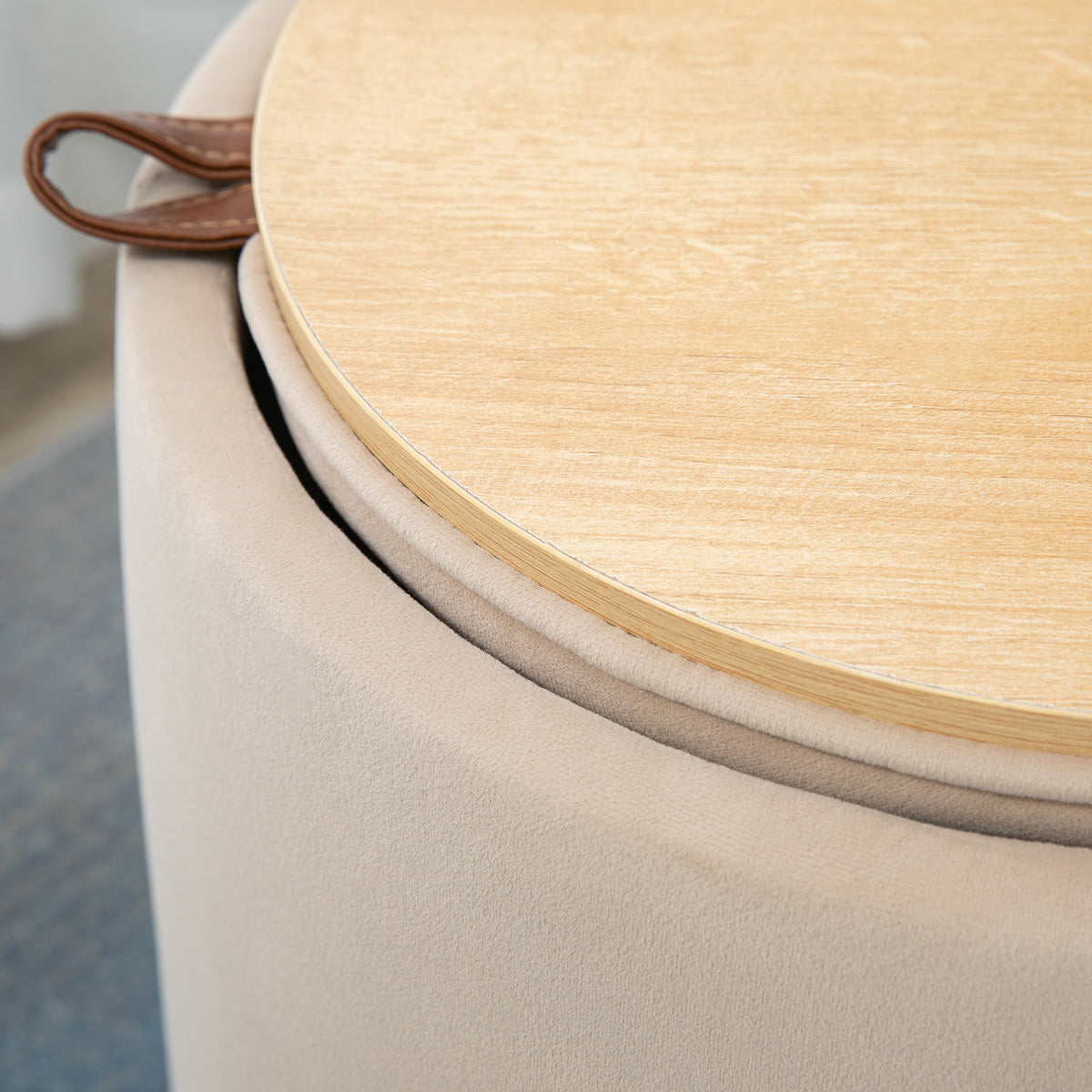 HOMCOM 2-in-1 Hocker in Samtoptik inklusive Stauraum und abnehmbaren Deckel Φ44 cm x 47,5 cm Beige