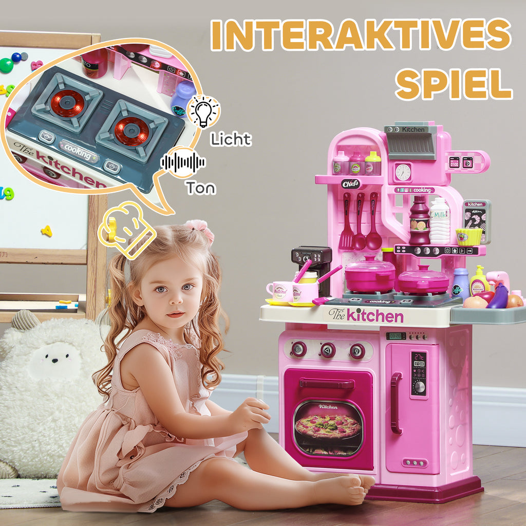 AIYAPLAY Spielküche, 33-teiliges Set, Licht- & Soundeffekte, für Kinder 3-6 Jahre, Pink