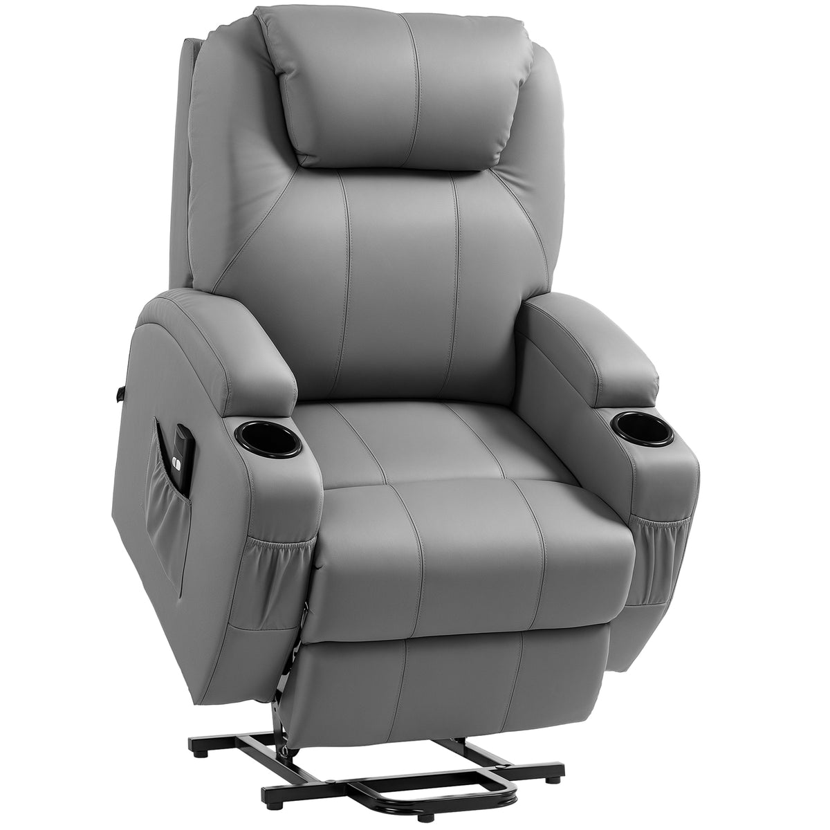HOMCOM Elektrischer Relaxsessel mit Aufstehhilfe, Getränkehalter, 4 Taschen, 84x92x109 cm, Hellgrau