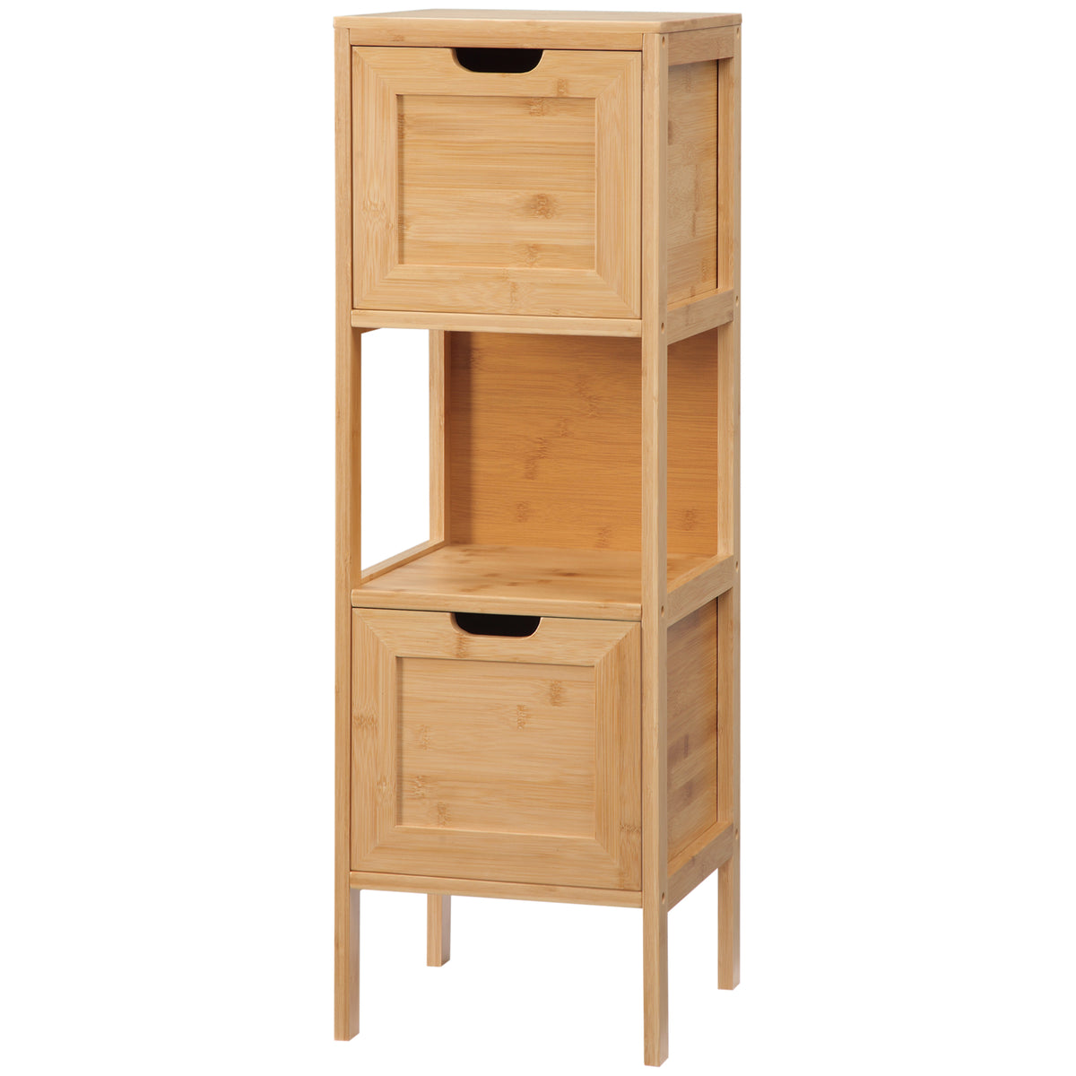 kleankin Badezimmerschrank aus Bambus, 1 Regal, 2 Schubladen, 30 cm x 30 cm x 90 cm; Natur