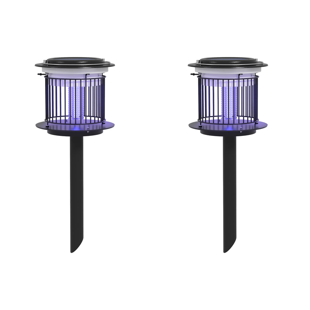 Outsunny Set 2 Mückenlampen für den Außenbereich 2 in 1 mit LED und UV, Solar- und USB-Ladung, Schwarz
