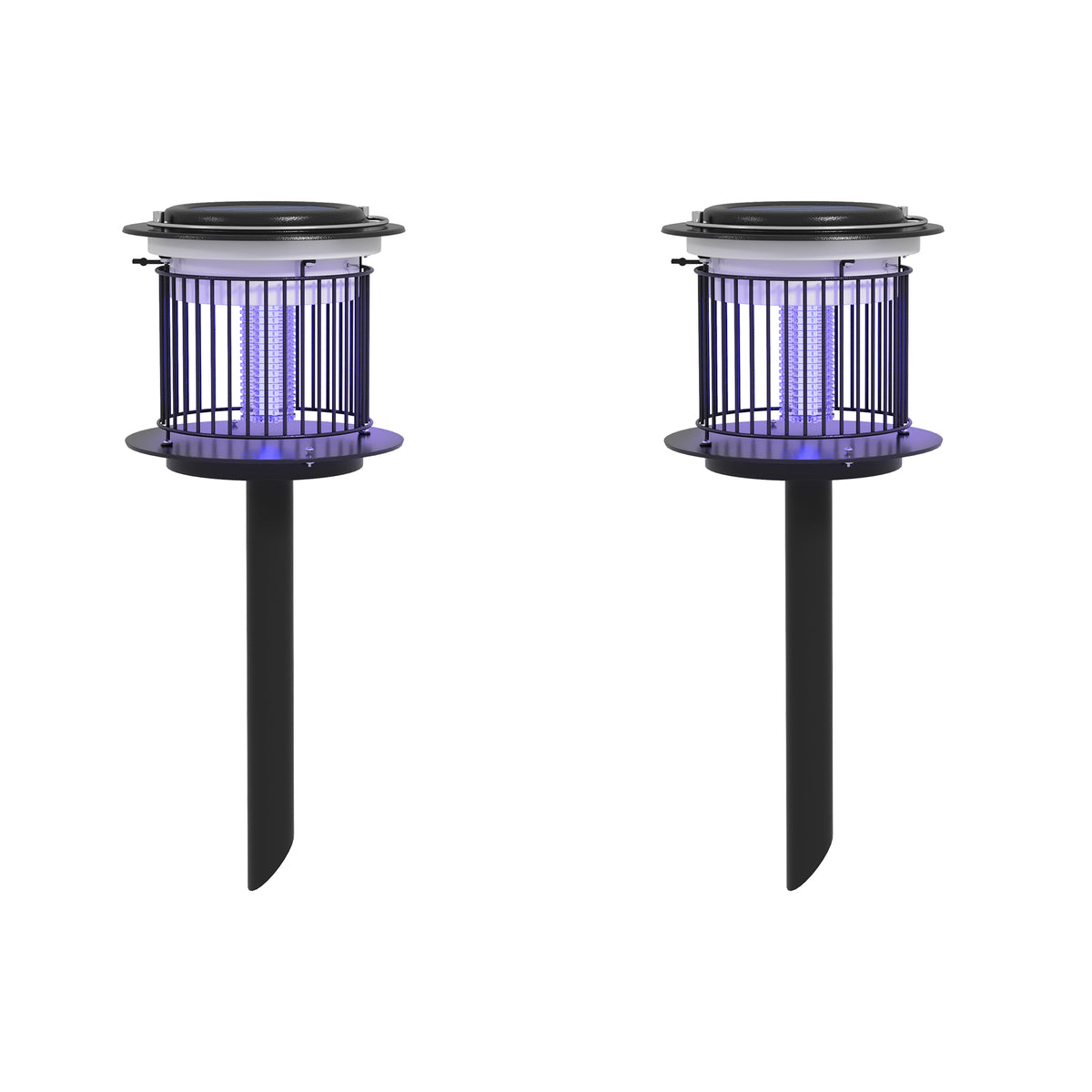Outsunny Set 2 Mückenlampen für den Außenbereich 2 in 1 mit LED und UV, Solar- und USB-Ladung, Schwarz