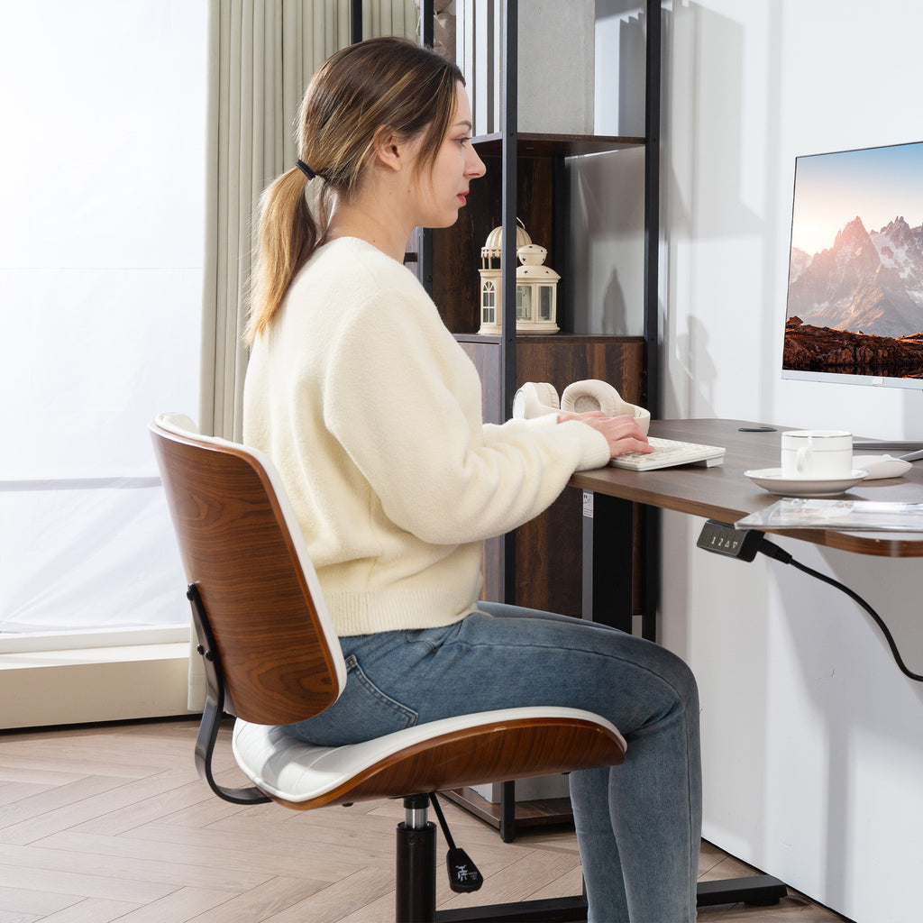 HOMCOM Bürostuhl Höhenverstellbarer Schreibtischstuhl mit Rolle, Diamantsteppung 52 x 53 x 80-90 cm Weiß
