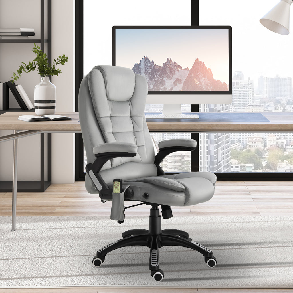 Vinsetto Bürostuhl mit Vibrationsmassage, Ergonomisch Schreibtischstuhl mit Heiz-, Liegefunktion, Höhenverstellbar Chefsessel mit Fernbedienung, Seitentasche, Samtoptik, Braun