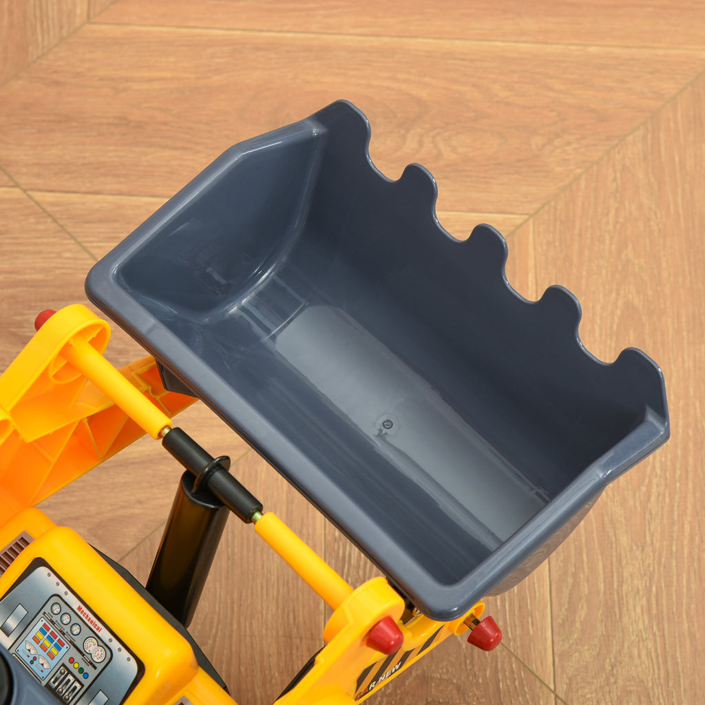 HOMCOM Sitzbagger für Kinder Rutsch Auto Sandspielzeug Rutscherfahrzeug für Kinder 2-3 Jahre PP-Kunststoff ABS Gelb+Schwarz+Grau 70 x 26 x 37 cm