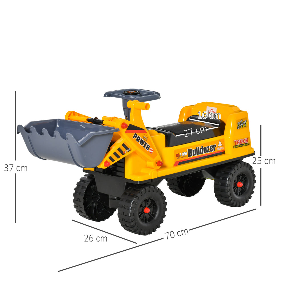 HOMCOM Sitzbagger für Kinder Rutsch Auto Sandspielzeug Rutscherfahrzeug für Kinder 2-3 Jahre PP-Kunststoff ABS Gelb+Schwarz+Grau 70 x 26 x 37 cm