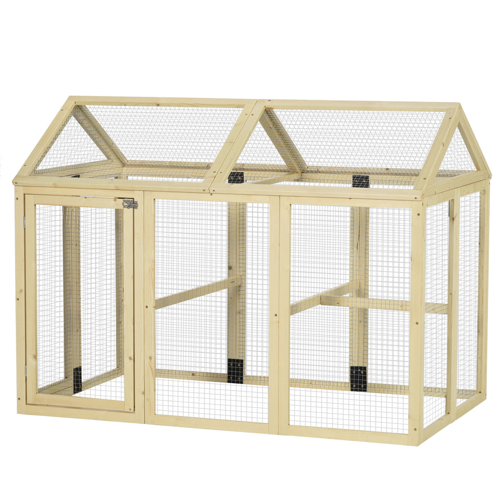 PawHut Hühnerstall aus Holz mit Drahtgitter 140 x 88,5 x 106 cm Natur