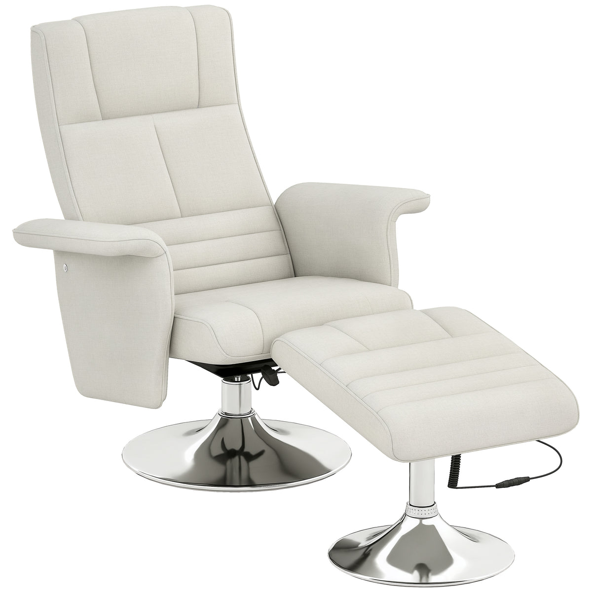 HOMCOM Massagesessel mit Hocker, neigbare Lehne, 78 x 95 x 88 cm, Creme